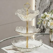 RuiJiao Heavy-Duty Multi-Layer Snack Serving Plate, Clear Gray Gold Red Pink Candy Fruit Display Tray for Coffee Table, Home Decor, Parties and Events, Space-Saving Storage Design (24x24x6cm)