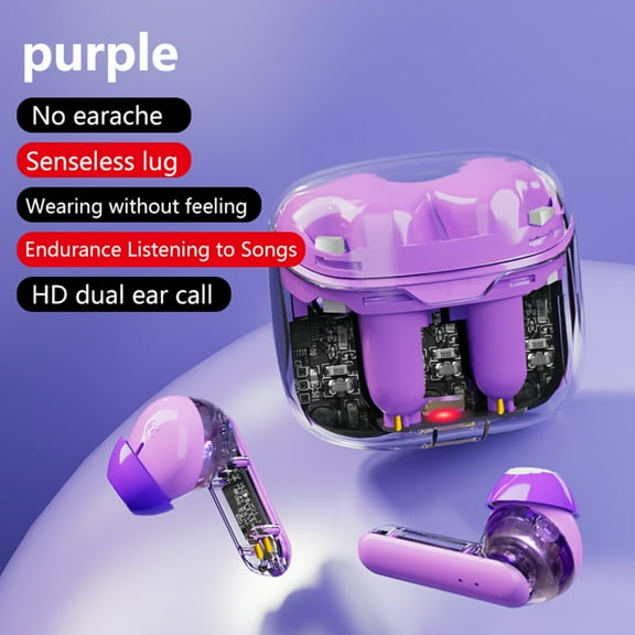 RuiJiao KW20 Bluetooth 5.3 Wireless Earbuds with Transparent Case, Semi-In-Ear Noise Cancelling Gaming Headset, Low-Latency Stereo Sound, Comfort Fit for iPhone/Android