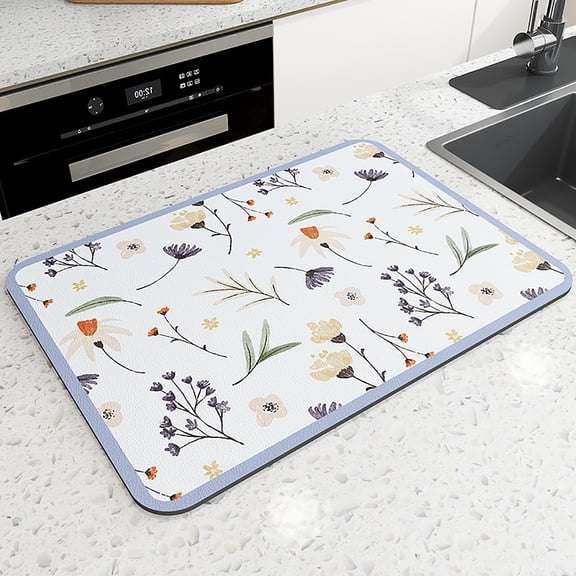 RuiJiao Kitchen Drying Pad 30x40cm, Rubber and Technical Cloth Absorbent Mat, Anti-Slip Draining Mat for Dish Drying, Washable Heat Insulation Sink Counter Protector