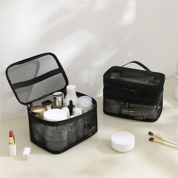 RuiJiao Large Capacity Double Layer Clear Cosmetic Bag Makeup Bag, Waterproof Travel Toiletry Bag, Transparent PVC Hair and Nail Accessories Pouch Beach Bag Organizer