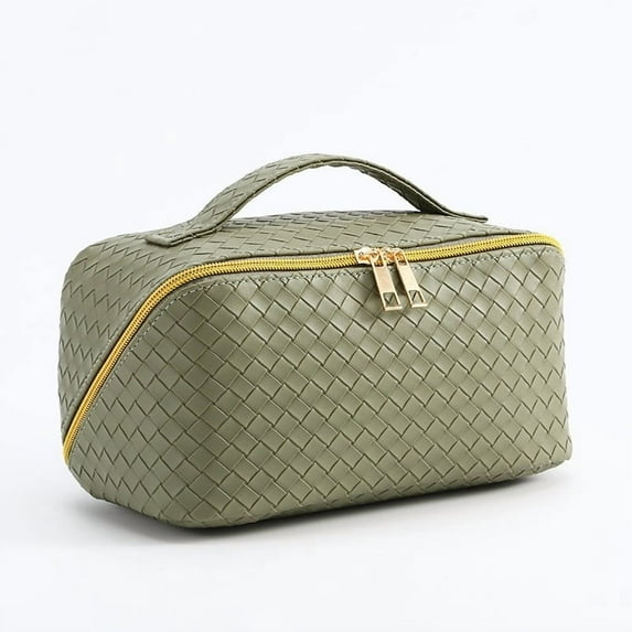 RuiJiao Large Capacity Woven Makeup Bag Travel Organizer with Handle for Cosmetics Toiletries Storage