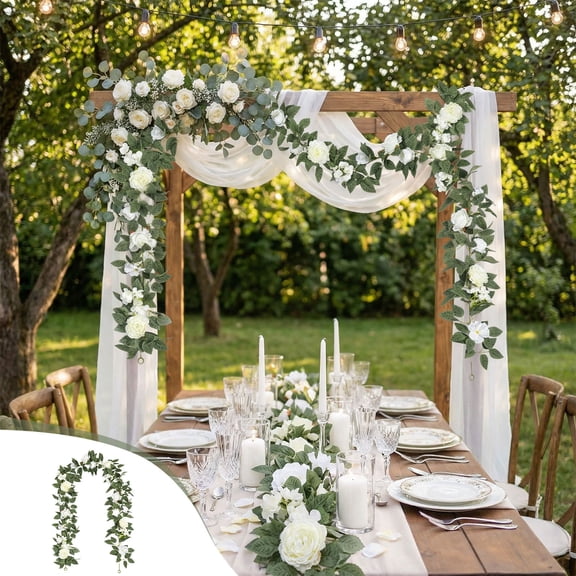 RuiJiao Lifelike Artificial Rose Vine Rattan Arch for Wedding and Outdoor Decoration, Plastic White/Pink Flowers, Flexible Garland with Multiple Sizes 100cm 170cm 200cm