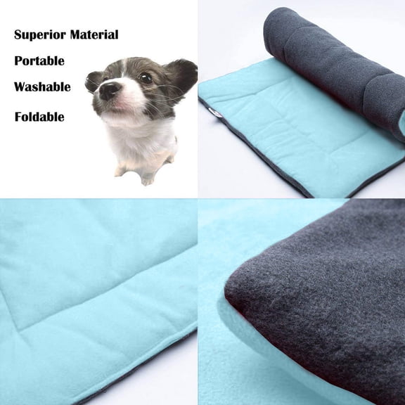 RuiJiao Light Blue XS Dog Cage Mat, Washable Fleece Pet Bed for Small Dogs Under 5lbs, Portable Travel Car SUV Kennel Pad, Fluffy Comfortable