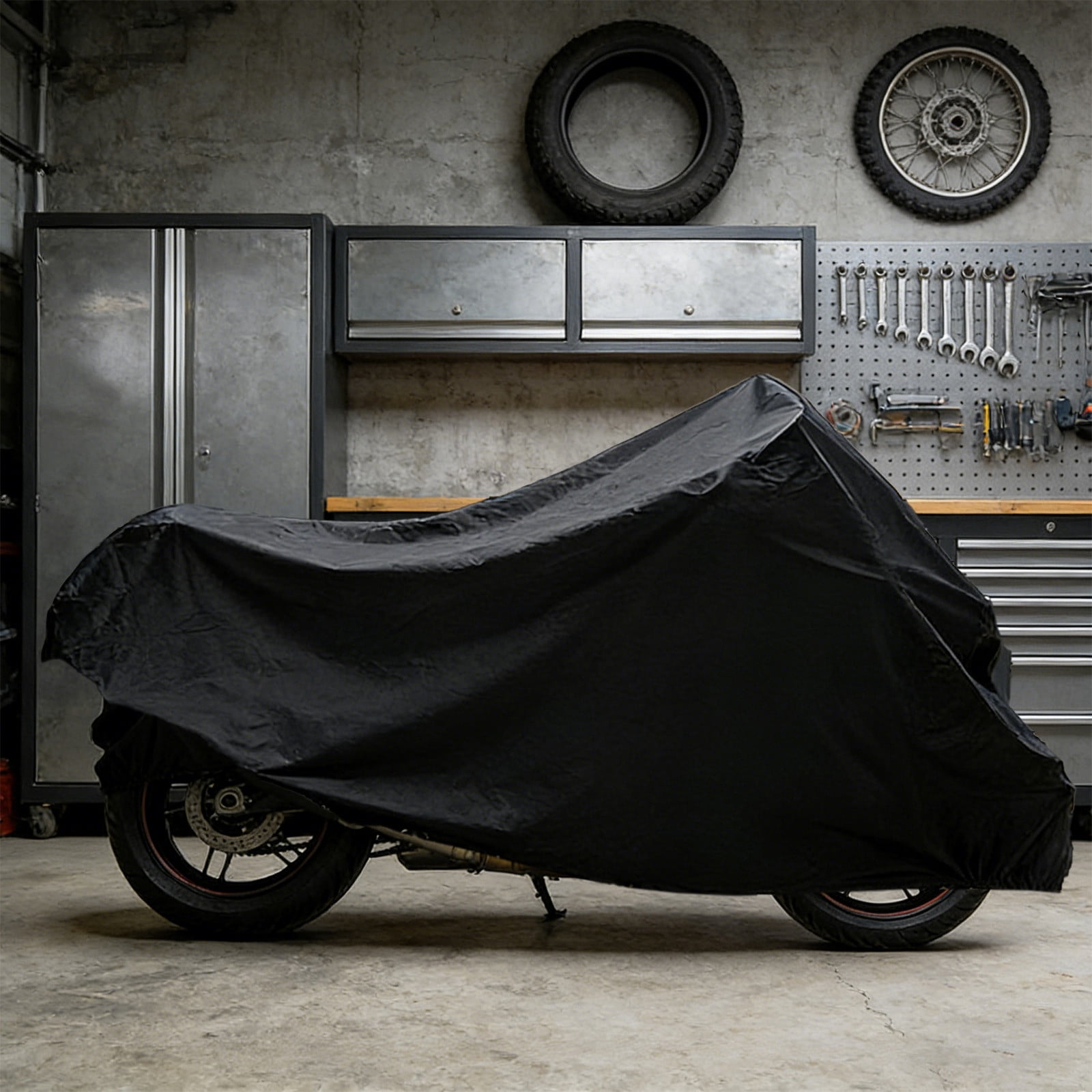 RuiJiao Lightweight Durable Motorcycle Bike Cover Waterproof Sunproof Universal Fit Polyester Black for Outdoor Indoor Vehicle Protection