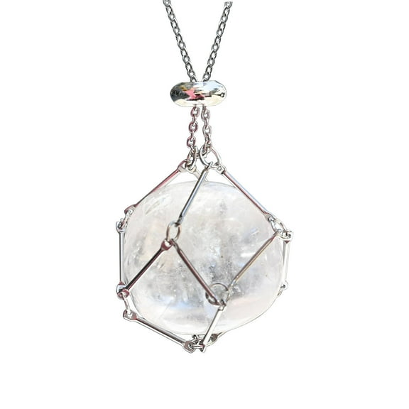 RuiJiao Natural Crystal Stone Holder Necklace Cord Adjustable Natural Crystal Cage Necklace Chain Mesh Pendant Necklace Gifts