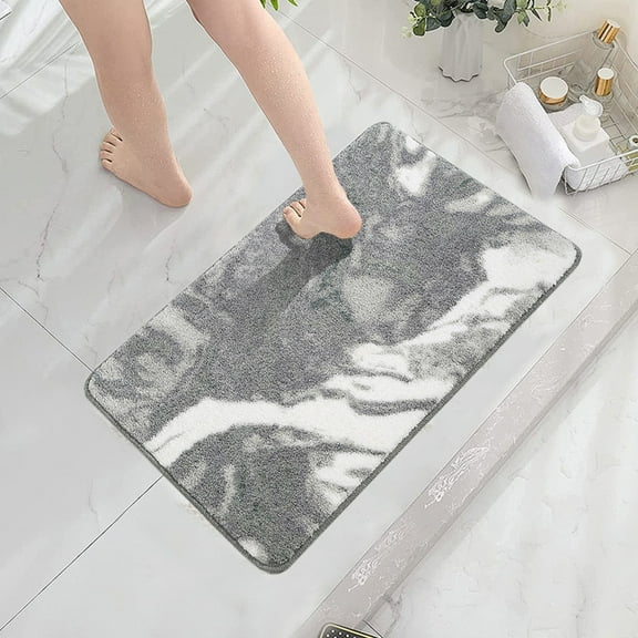 RuiJiao Non-Slip Geometric Bath Mat, Absorbent Polyester Fiber Bathroom Rug with Microfiber Printing, Dark Gray/Gray/Khaki/Yellow, 60x40cm Machine Washable for Home Safety