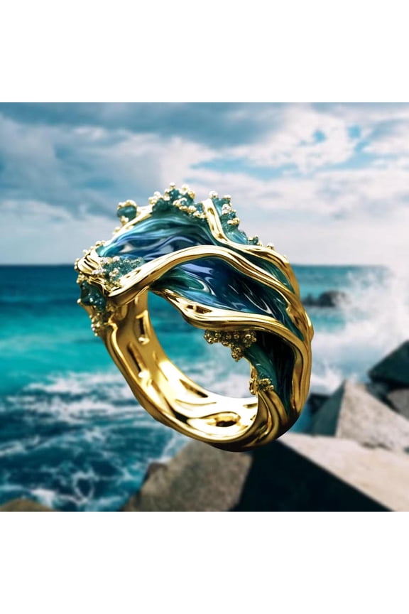 Ocean Themed Women's Open Ring with Resin and Alloy, Fashion Jewelry for Daily Wear, Special Occasions and Gift Giving