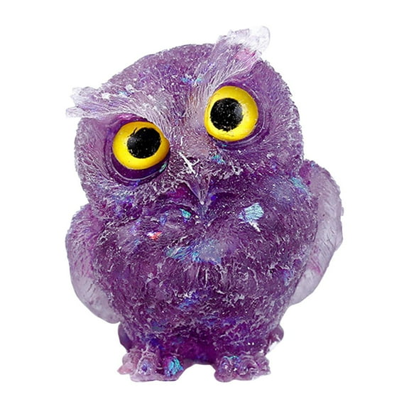 RuiJiao Owl Natural Crystal Stone Epoxy Resin Figurines, Collectibles of Colorful Crystal Owl Ornaments, Desktop Decoration for Gifts, Home Decor
