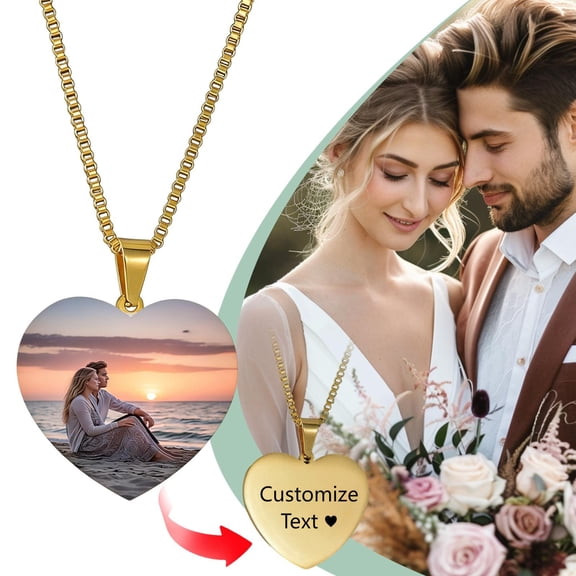 RuiJiao Personalized Photo Heart Necklace Stainless Steel Custom Name Gift