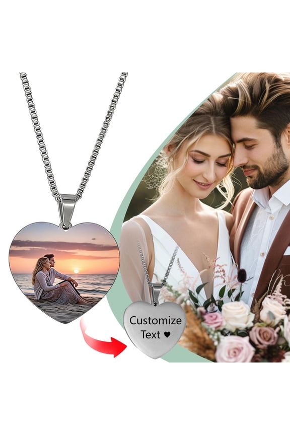 Personalized Photo Heart Necklace Stainless Steel Custom Name Gift