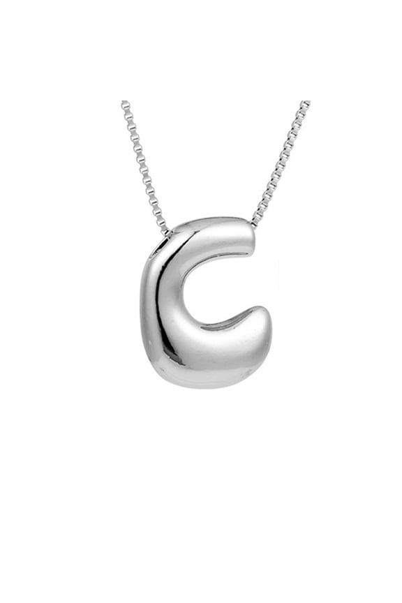 Personalized Silver Initial Necklace - Elegant Puffy Font Pendant, Perfect Gift for Mom, Her, or Any Loved One, 26 English Alphabet Letters