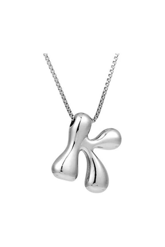Personalized Silver Initial Necklace - Elegant Puffy Font Pendant, Perfect Gift for Mom, Her, or Any Loved One, 26 English Alphabet Letters