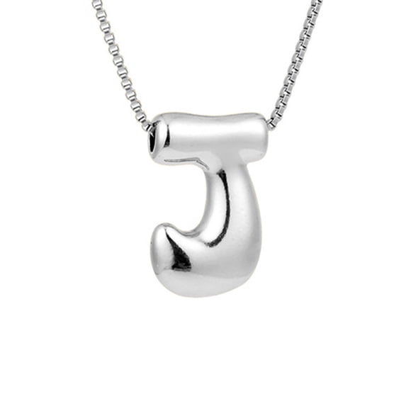 RuiJiao Personalized Silver Initial Necklace - Elegant Puffy Font Pendant, Perfect Gift for Mom, Her, or Any Loved One, 26 English Alphabet Letters