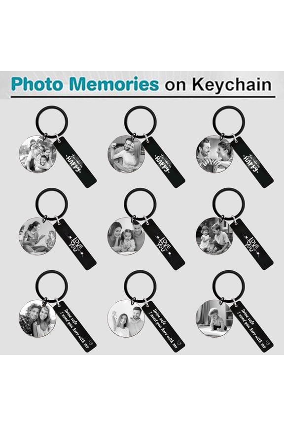 Personalized Stainless Steel Keychain with Photo and Text Engraved, Customized Gift for Men Women Family, Durable Multi-Shape Key Ring for Keys Wallet Backpack
