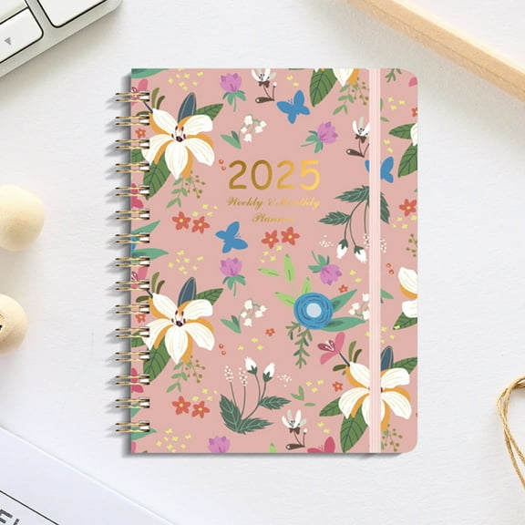 RuiJiao Personalized Weekly And Monthly Planner for Women, Spiral Hardcover Agenda Notebook for School and Office Schedule, Pink Flower