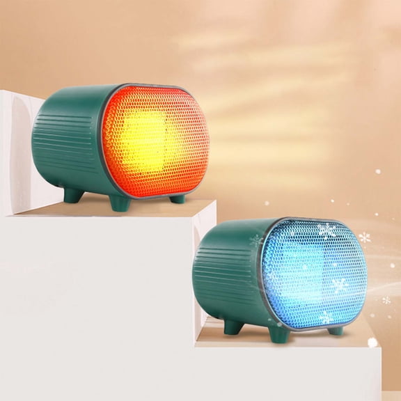 RuiJiao Portable Heater and Cooler Fan, 1300W Dual Speed Green ABS Compact Design with Overheat and Tip-over Protection, Quiet Energy Efficient for Home Office Use (19x11.7x10cm)