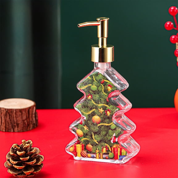 RuiJiao Premium Glass Christmas Tree Soap Dispenser, Elegant Red/Green/White Bathroom Decor for Shower Gel and Shampoo, Durable 300ml Refillable Bottle with Stainless Steel Finish, Perfect Gift Idea