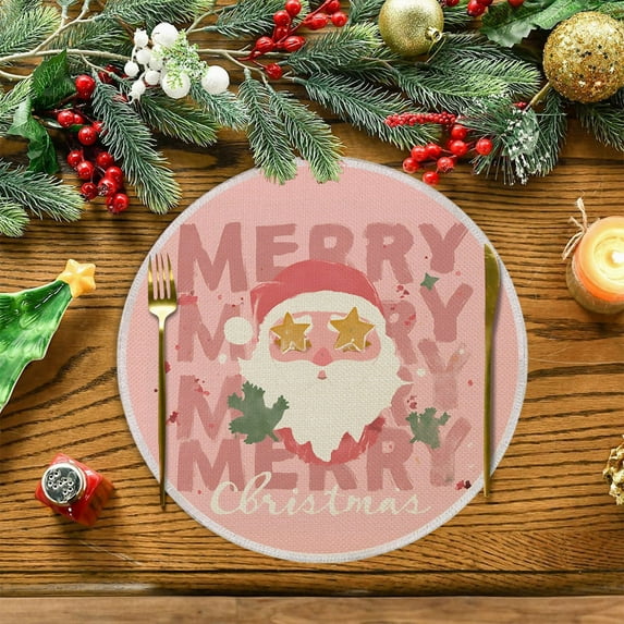 RuiJiao Premium Linen Christmas Placemats 13.8x13.8in, Heat Insulated and Dirt Resistant Multicolor Table Mats for Holiday Kitchen Decor