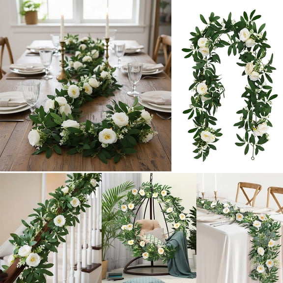 RuiJiao Realistic Artificial Eucalyptus and Willow Leaves Vine, 180cm Fake Camellia Rattan Greenery for Home Table Decor, Wedding and Office Decoration, Green Plastic Plants