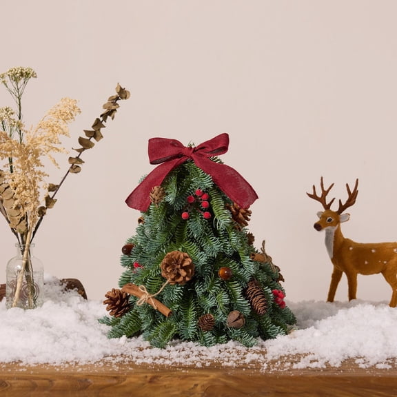 RuiJiao Realistic Mini Artificial Christmas Tree Plastic Desktop Decor, Multicolor Nobles Pines Simulation Holiday Decoration Gift, Compact 12.5x10.2x5.9 in Size for Tabletop