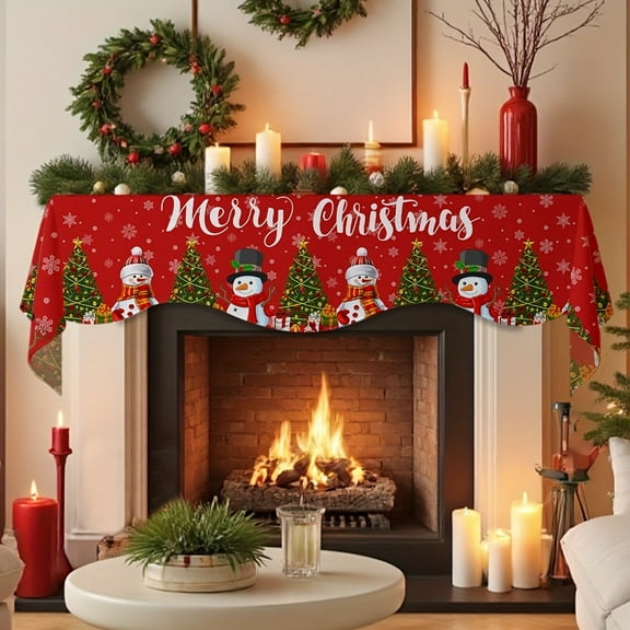 RuiJiao Red White Stripe Christmas Fireplace Scarf Cover 200x50cm, Heat Resistant Mantel Decor for Snowman and Tree, Festive Holiday Home Decoration Scarf (Easy Install)