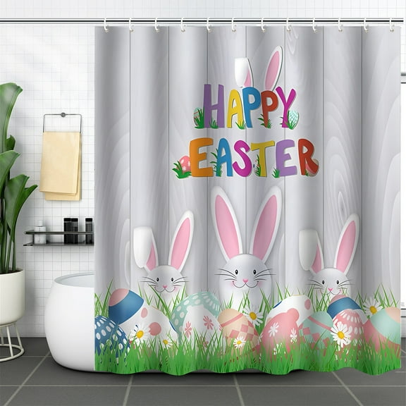 RuiJiao Shower Curtain Easter Decoration Bathroom Partition Fabric Digital Printing Bathroom Water Proofing Curtain With Hooks No Punching