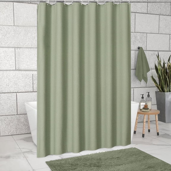 RuiJiao Shower Curtain Waffles Textured Heavy Duty Thick Fabric Shower Curtains For Bath 256GSM Luxurys Weighted Polyester Cloth Bath Curtain Set With 12 Hooks 71Wx71H
