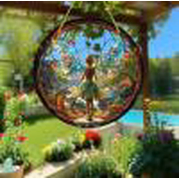 RuiJiao Stained Glass Magic Forest Suncatcher - Hanging Home Garden Decor, Fairys Themed Light Reflector