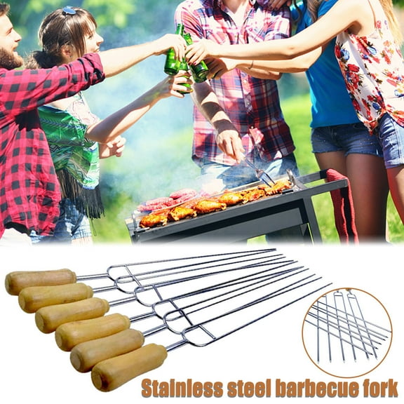 RuiJiao Stainless Steel BBQ Skewers - Set of 6 Shish Kabob Skewers for Barbecue and Grilling - Long, Durable, and Reusable Grilling Needles