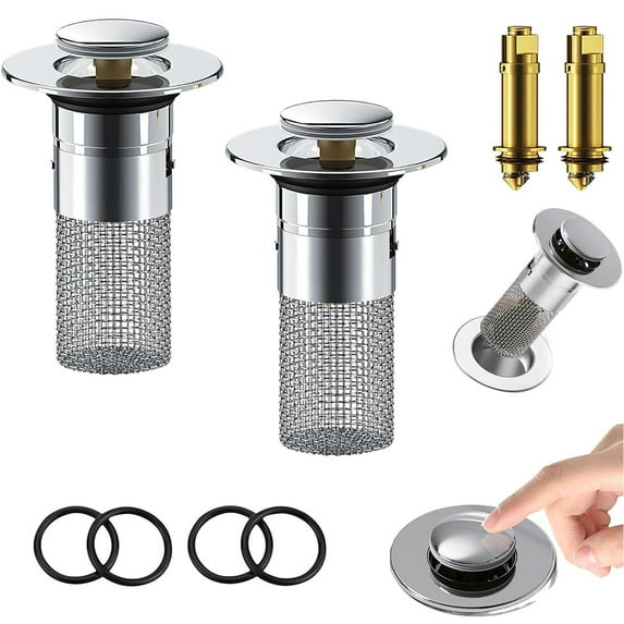 RuiJiao Stainless Steel Sink Drain Filter with Brass Core, 2Pcs Universal Hair Catcher for Bathroom Sink Shower Tub, Anti-Clogging Easy Install Mesh Strainer