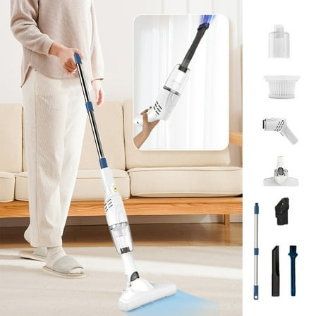 RuiJiao Stick Vacuum Cleaner with 4800PA Suction, 30Min Runtime for Carpet and Hardwood Floors, Pet Hair - Portable Home/Car Use, White ABS Design