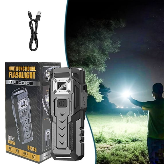 RuiJiao Strong Light Flashlight Outdoor LED Magnetic COB Red Light Rechargeable 1200mAh with Digital Display for Auto Repair, Camping, Emergency Work Light, ABS, 8W, Type-C Charging
