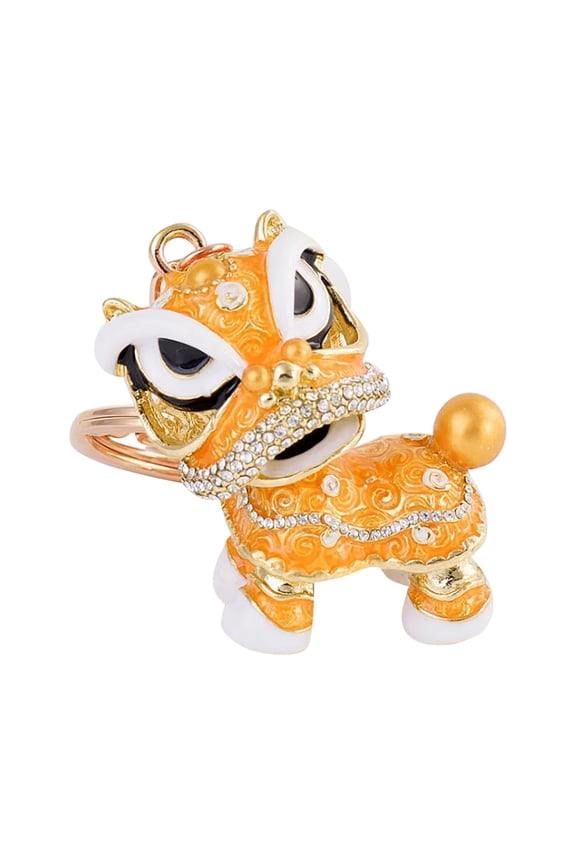Stylish Alloy Kirin Keychain Pendant, Lion Dance Car Decor Gift with Rhinestone, Bright Color Unisex Metal Accessory, 12.5CM Vintage Key Chain Jewelry
