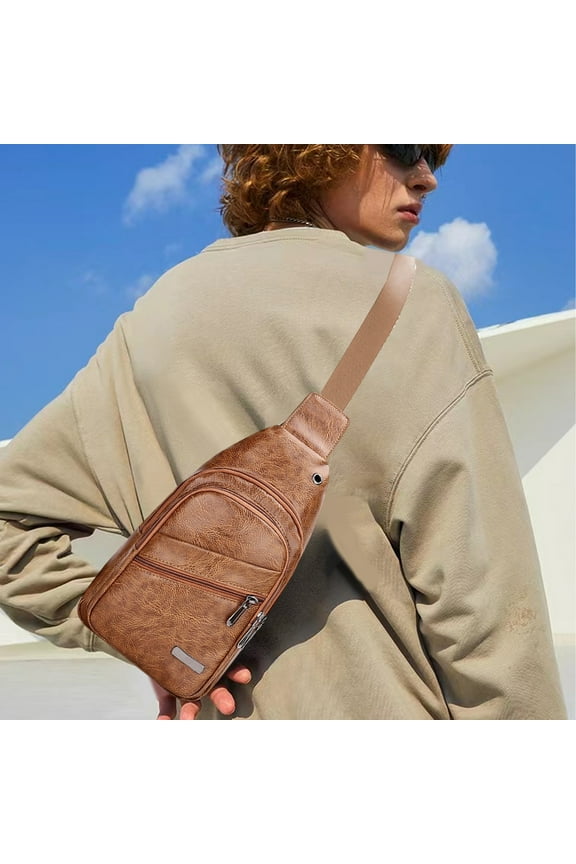 Stylish Men's Soft Leather Chest Bag - Waterproof Casual One Shoulder Backpack