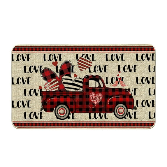 RuiJiao Valentine's Day Heart Doormat 40x60cm Non-Slip Polyester Indoor/Outdoor Rug, Romantic Entryway Mat for Porch Decorations, Red Holiday Gift Floor Mat