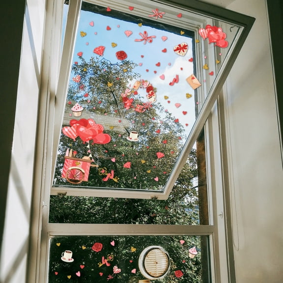 RuiJiao Valentine's Day Window Stickers PVC Static Cling Lips and Hearts Design Window Decoration Wall Decals Removable