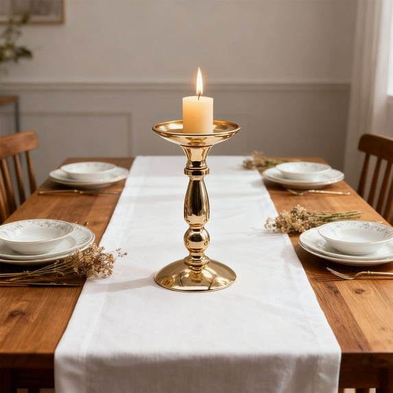 RuiJiao Vintage Gold Iron Candle Holders, Roman Column Style Pedestal for Elegant Home and Dining Decor