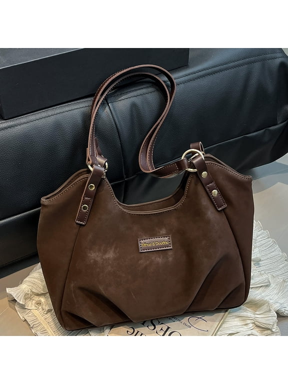 Vintage Women's Vegan Leather Tote Bag, Fashion Shoulder Handbag with Adjustable Strap and Multiple Pockets, Casual Purse for Work Travel Shopping in Black Brown Coffee