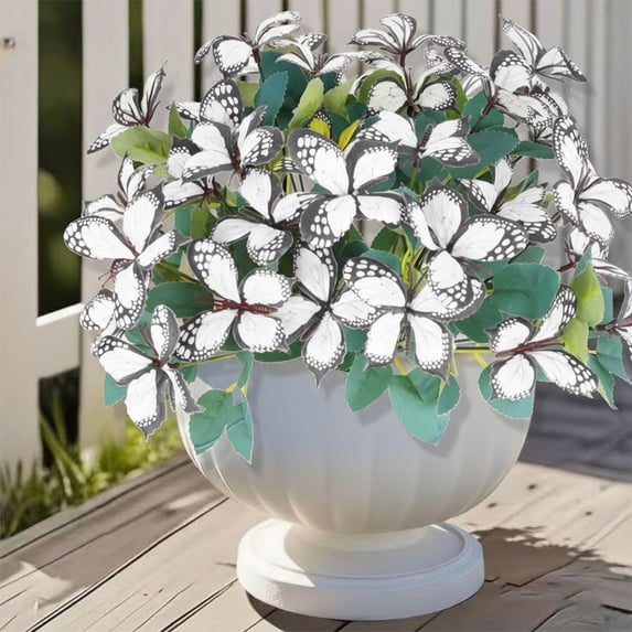 RuiJiao Waterproof Plastic Artificial Flowers, 7-Head Butterfly Bouquet for Outdoor Holiday Decor (Pink, Purple, White, Yellow, Orange)