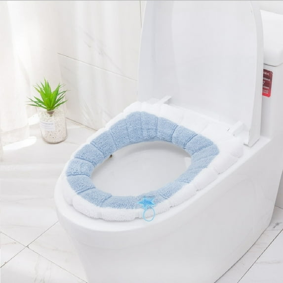 RuiJiao Winter Warm Flannel Toilet Seat Cover, Soft Washable Stretchable Cushion Mat for All Toilets, Cozy Extra Thick Anti-Slip Bathroom Comfort Pad