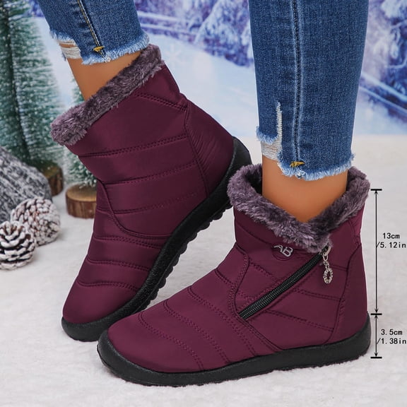 RuiJiao Women's Thermal Insulated Winter Snow Boots with Velvet Lining, Slip-Resistant Rubber Sole, Side Zipper and Round Toe, Casual Ankle-Length Warm Boots for Outdoor Activities