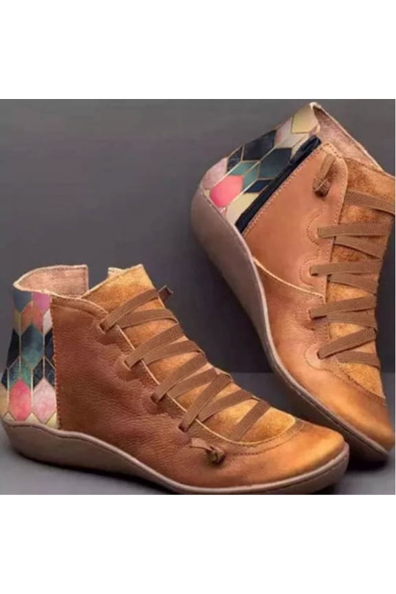 Women's Vintage Cotton Ankle Boots Autumn Winter Wide Width Comfortable Non-Slip Rubber Sole Casual Shoes with Zipper for Outdoor Leisure