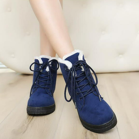 RuiJiao Women's Winter Snow Boots Casual Comfort Round Toe Thermal Lined Short Boots Non-Slip Rubber Sole Cow Suede Solid Colors for Travel and Parties