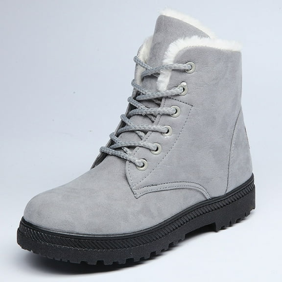 RuiJiao Women's Winter Snow Boots Casual Comfort Round Toe Thermal Lined Short Boots Non-Slip Rubber Sole Cow Suede Solid Colors for Travel and Parties