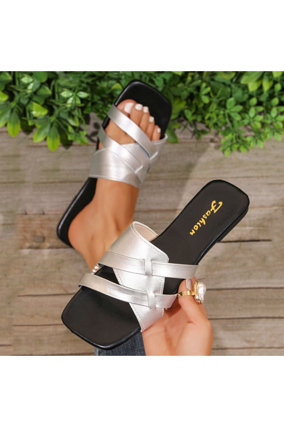 Women's Woven Slippers Synthetic Leather Flat Comfortable Slide Sandals White Black Gray Size 36EU