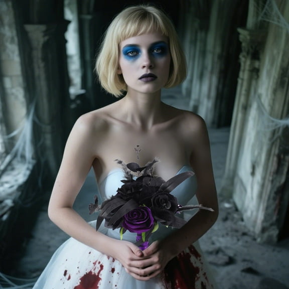 RuiJiao Gift Black Artificial Flowers Goth Artificial Bloody Roses Flower Bouquet Set, Skull Flower Bouquet Day Home Decoration, Wedding Decor Flower Bouquet