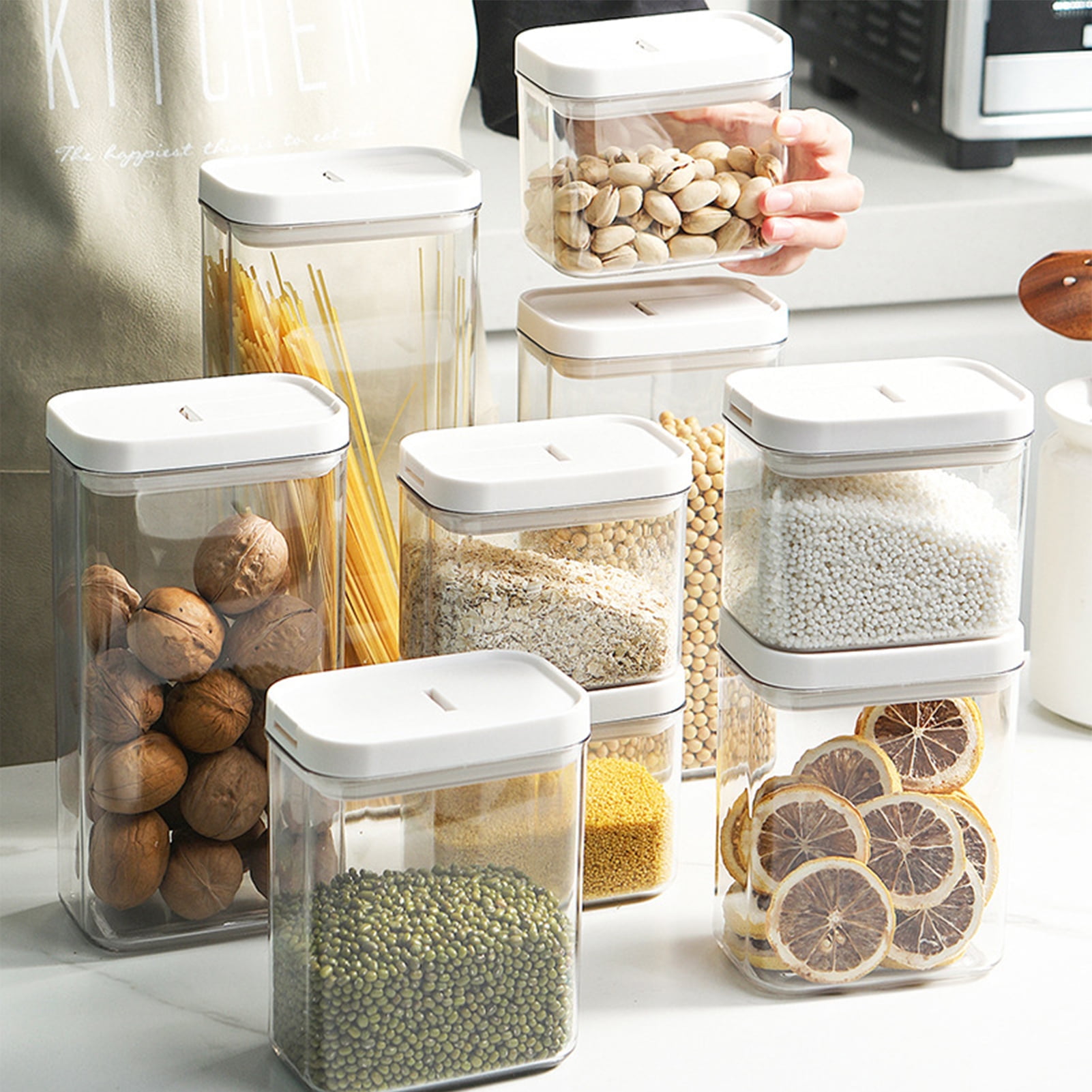 Glass Canister for Kitchen Counter + Labels & Marker - Glass Cookie Jar  with Airtight Lids - Food Storage Containers with Lids Airtight for Pantry  