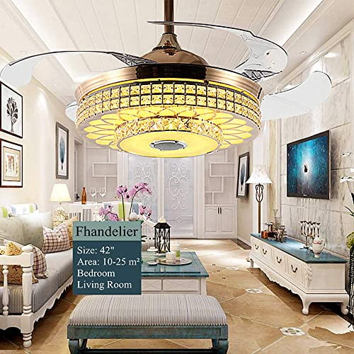 AFANQI 42" Crystal Ceiling Fan Light With Remote Control Adjustable 3