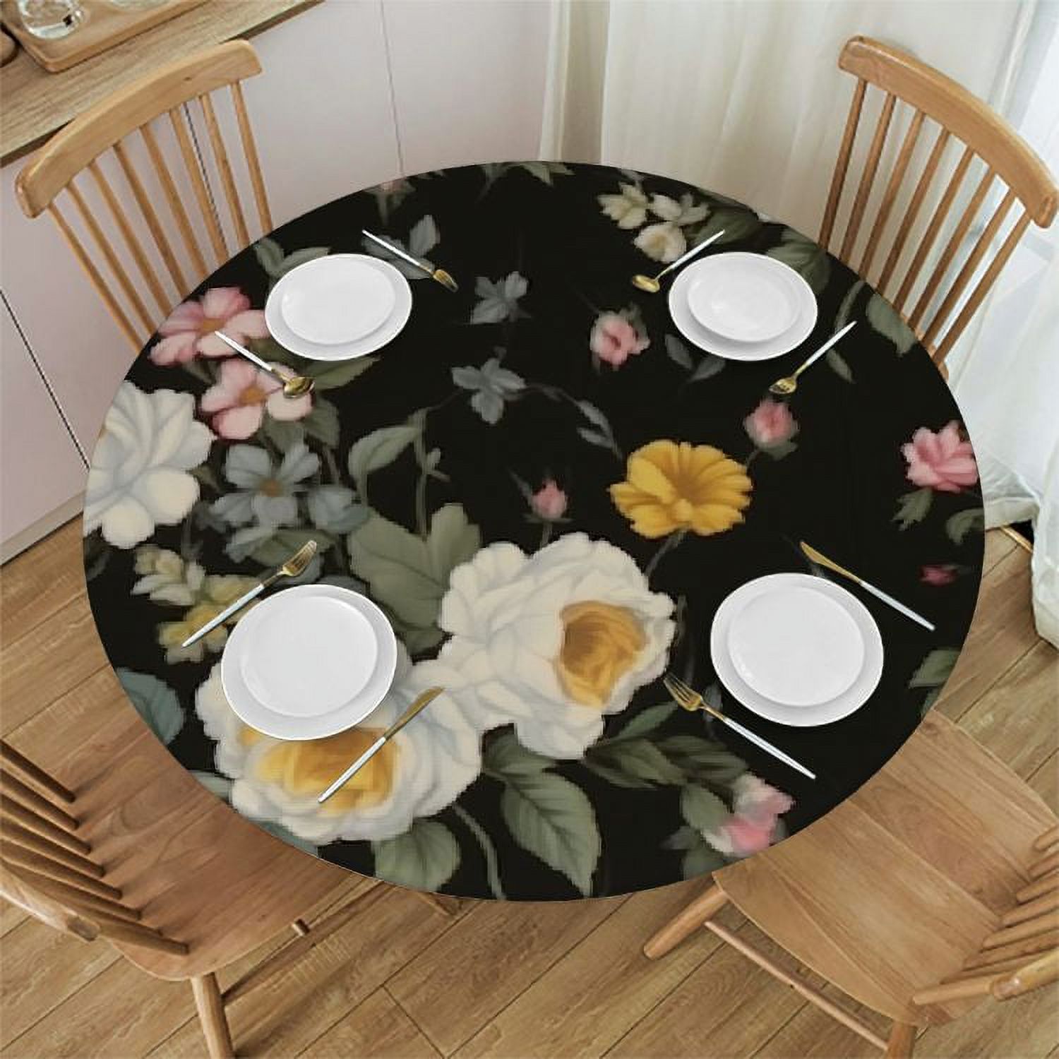 RuiYu Flower Round Tablecloth with Elastic Edge Fitted Table Cover ...