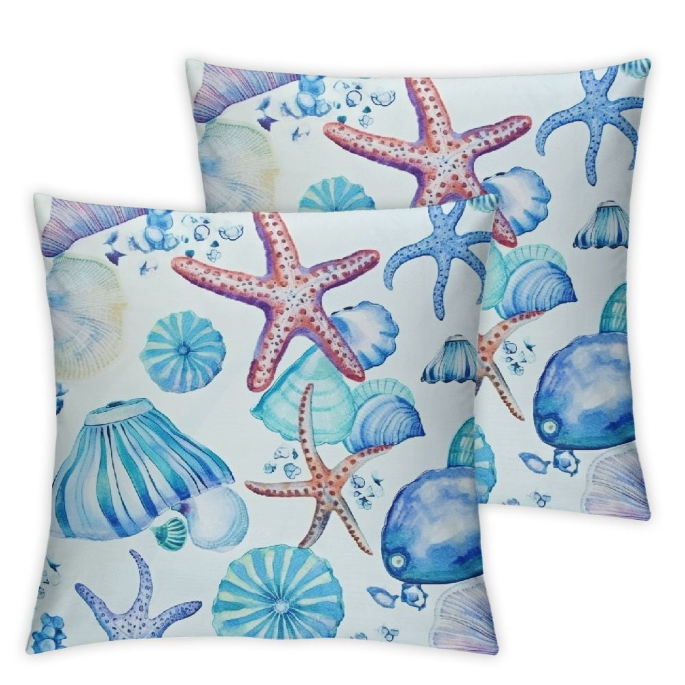RuiYu Nautical Coastal Coral Pillow Covers Set of 2, Light Blue Throw